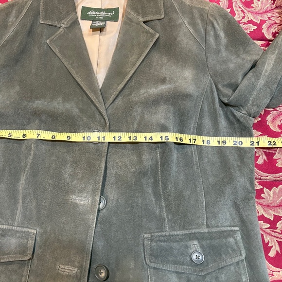 EDDIE BAUER Suede Leather Lined Jacket Blazer Coat Green Women's Large - Picture 12 of 16